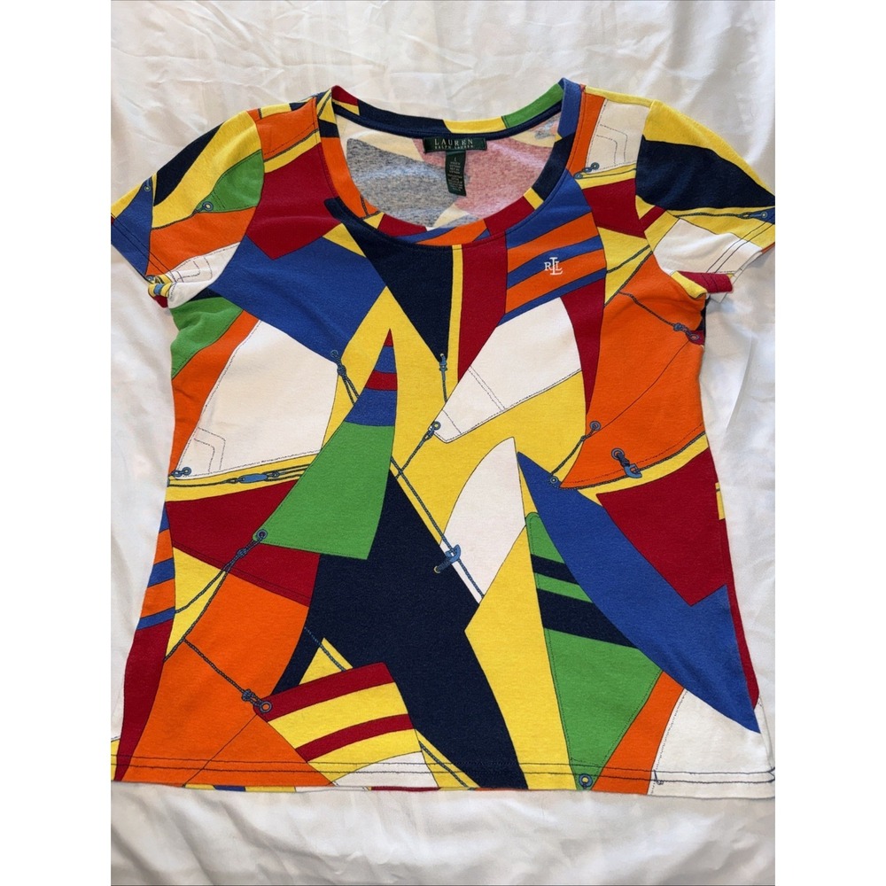 Vintage Lauren Ralph Lauren Nautical Sail Colorful Women's L T-Shirt